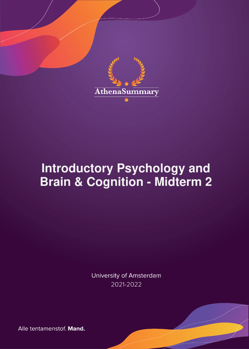 Literature Summary - Introductory Psychology and Brain & Cognition - Midterm 2